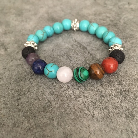 MORE COMING 7 Chakra Natural Stone Lava Elastic Br - Picture 2 of 5